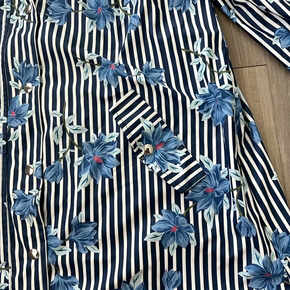 Draper James Raincoat Navy and White Stripes with Flowers Size S - Picture 6 of 7